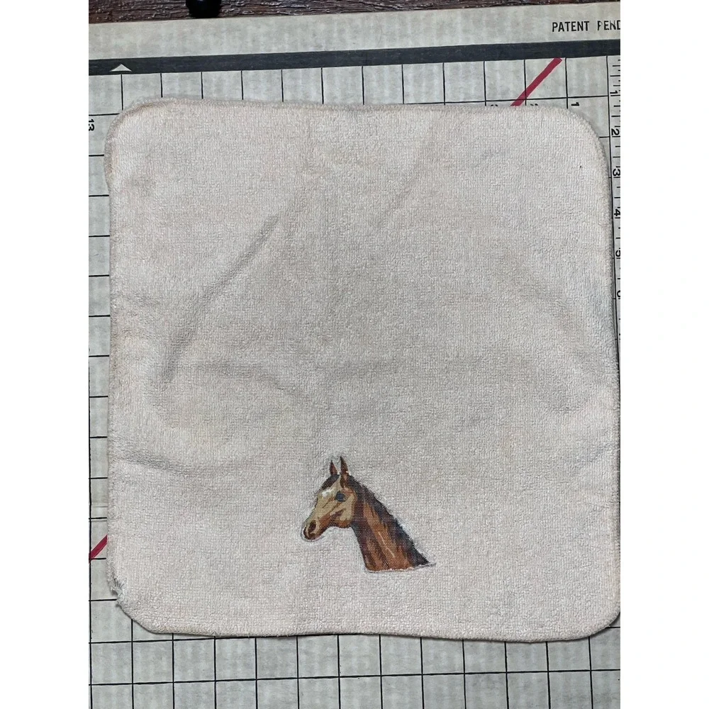 Vintage Retro Western/horse  Martex Washcloth Cotton Face Towel 70s Some Damage)
